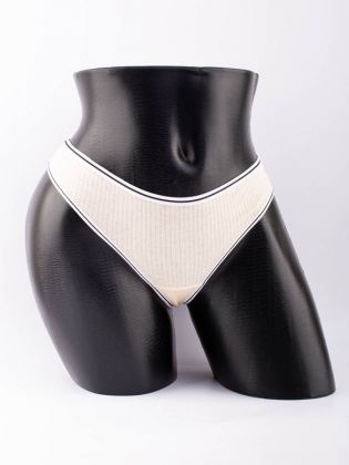 Стринги в рубчик с белым поясом и черной полоской  - фото 1