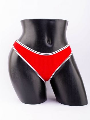 Стринги в рубчик с белым поясом и черной полоской  - фото 1