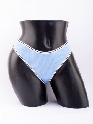 Стринги в рубчик с белым поясом и черной полоской  - фото 1